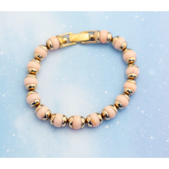 Bohemian Beige and Gold Tone Yoga Beaded Bracelet| 7 inches| Avon| J15 - Picture 1 of 3